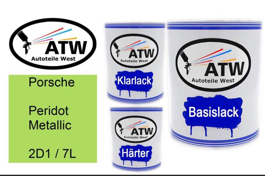 Porsche, Peridot Metallic, 2D1 / 7L: 1L Lackdose + 1L Klarlack + 500ml Härter - Set, von ATW Autoteile West.